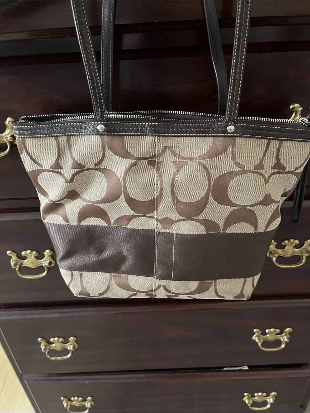 Coach Brown Signature Canvas Tote with Coin Pouch